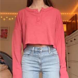 Aeropostale Women's Pink Button Down Crop Top
